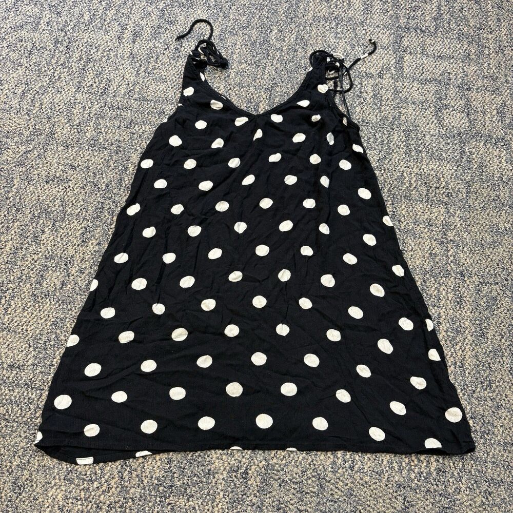 Billabong Mini Slip Dress Womens Small Pullover Logo Scoop Neck Black Polka Dot